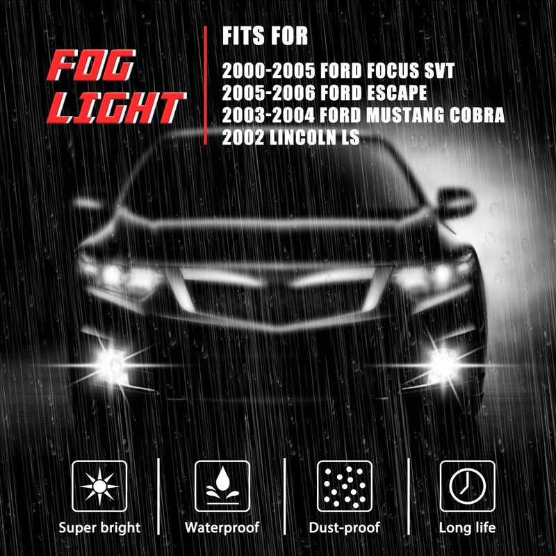 A ABIGAIL Driving Fog Lights Lamps Replacement for 05-06 Ford Escape, 03-04 Ford Mustang Cobra (SVT Model Only), 02-04 Ford Focus SVT, 2002 Lincoln LS with H10 12V 42W Halogen Bulbs (Clear Lens) - Image 3